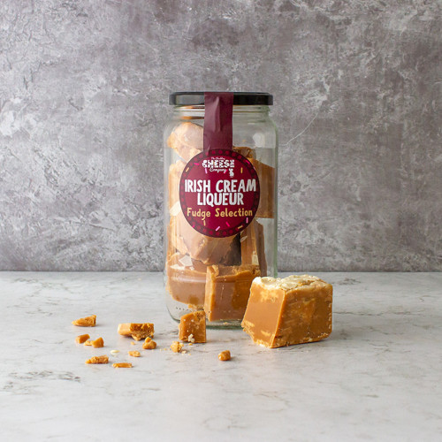 Grey background image of a Irish Cream Liqueur Fudge Jar from The Chuckling Cheese Company