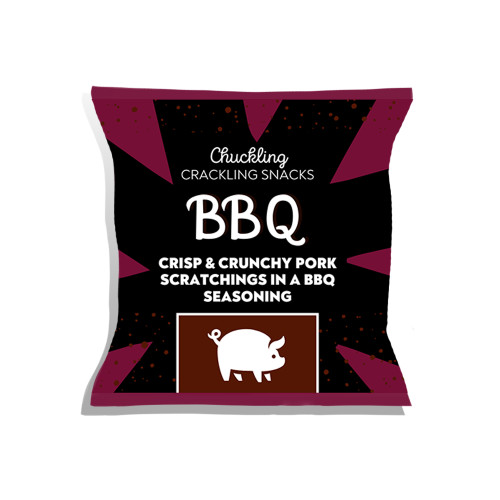 BBQ Flavoured Pork Scratchings Packet, Available Now at The Chuckling Cheese Company