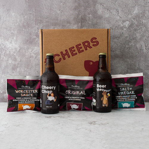 Original Pork Scratchings & Beer Gift Box, Available Now at The Chuckling Cheese Company