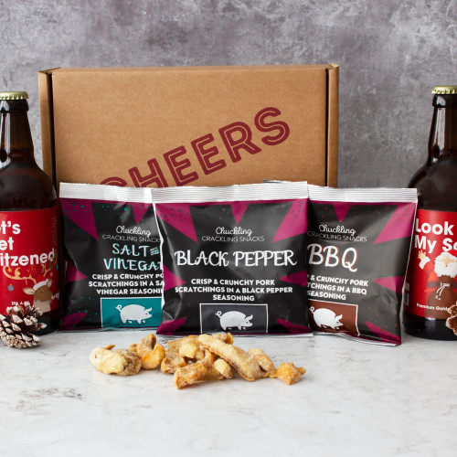 Pork Scratchings & Beer Christmas Gift Box, Available Now at The Chuckling Cheese Company