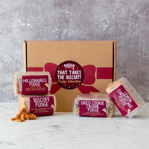 An image of the That takes the biscuit fudge box availble to purchase from the chuckling cheese company