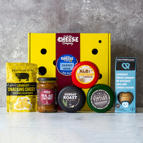 Product image of the Cheese King Gift Box on a grey background
