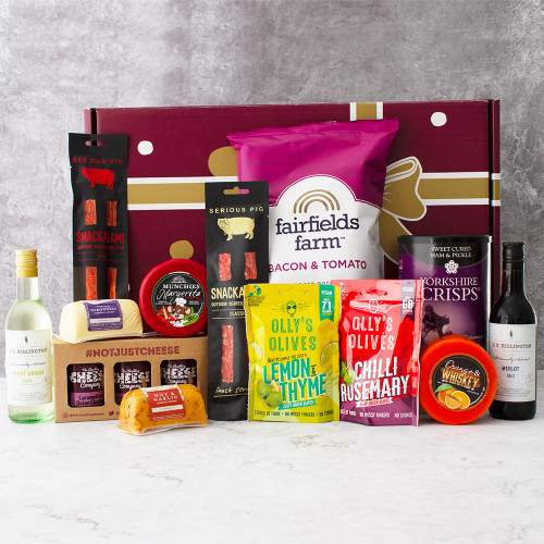 Friday Night Hamper Open with marble background