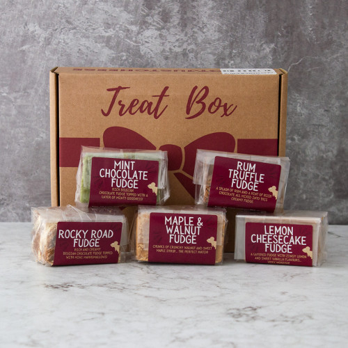 Product image of the Fudge Selection Box on a grey background