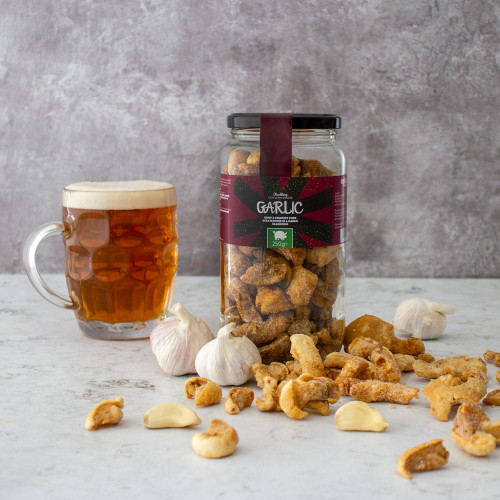 Garlic Pork Scratchings Gift Jar, Available Now at The Chuckling Cheese Company