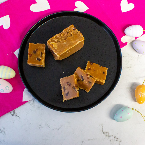 An image of the Hot Cross Bun Fudge avilable to purchase from The Chuckling Cheese Company