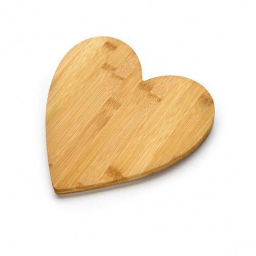 Heart Shaped Bamboo Cheese Board on white background