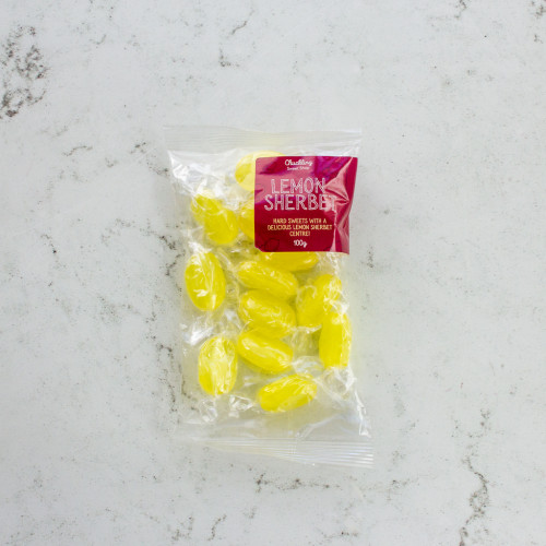 Sour Lemon Shertbert Sweets 100g Bag available from The Chuckling Cheese Company