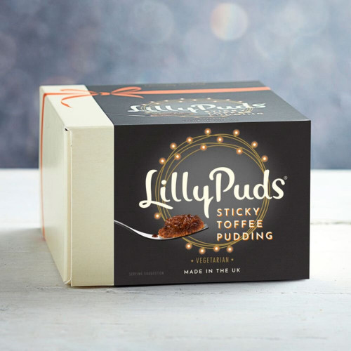 Lifestyle image of a box of Lily Puds Sticky Toffee Puding