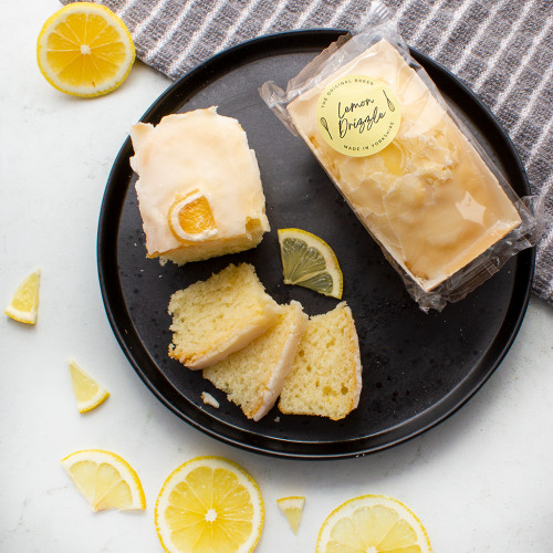 An image of a Lemon cake mini loaf availble to purchase from the chuckling cheese company 