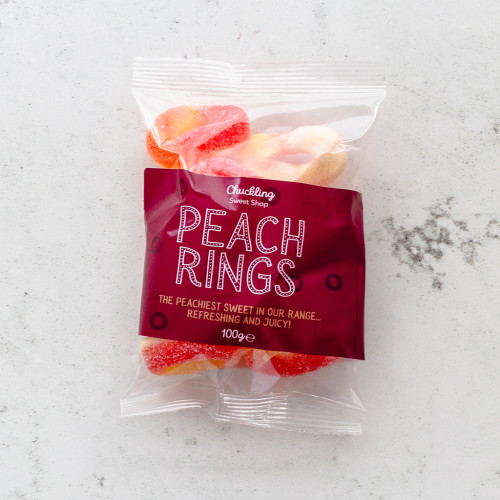 Chuckling Peach Rings 100g Bag Available At The Chuckling Cheese Company