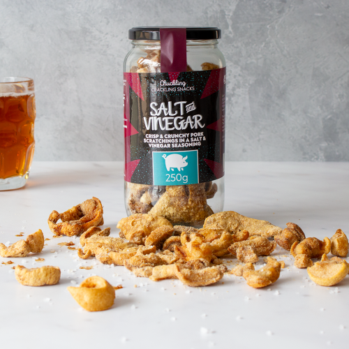 Salt & Vinegar Flavoured Pork Scratchings Gift Jar, Available Now at The Chuckling Cheese Company