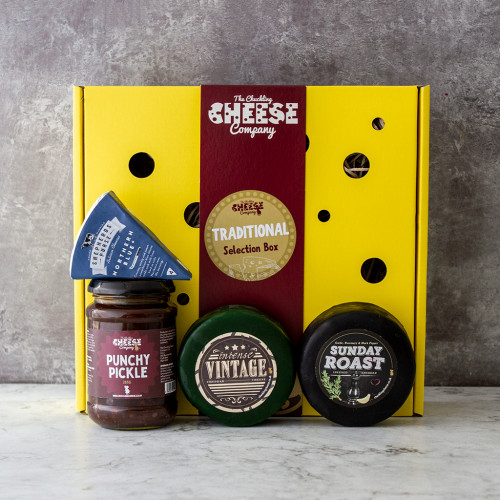 Lifestyle Image of The Traditional Cheese Gift Box on a marble surface
