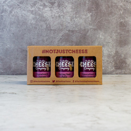 Trio of mini chutneys, available from The Chuckling Cheese Company. Shop our range of jams and chutneys today!