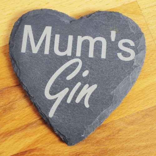Mum’s Gin Engraved Heart Slate Coasters
